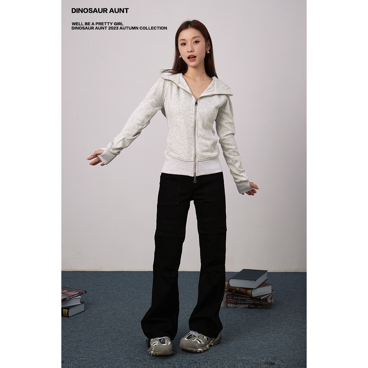 【清仓断码】DINOSAUR AUNT恐龙阿姨 酷帅黑色窄版直筒阔腿工装裤