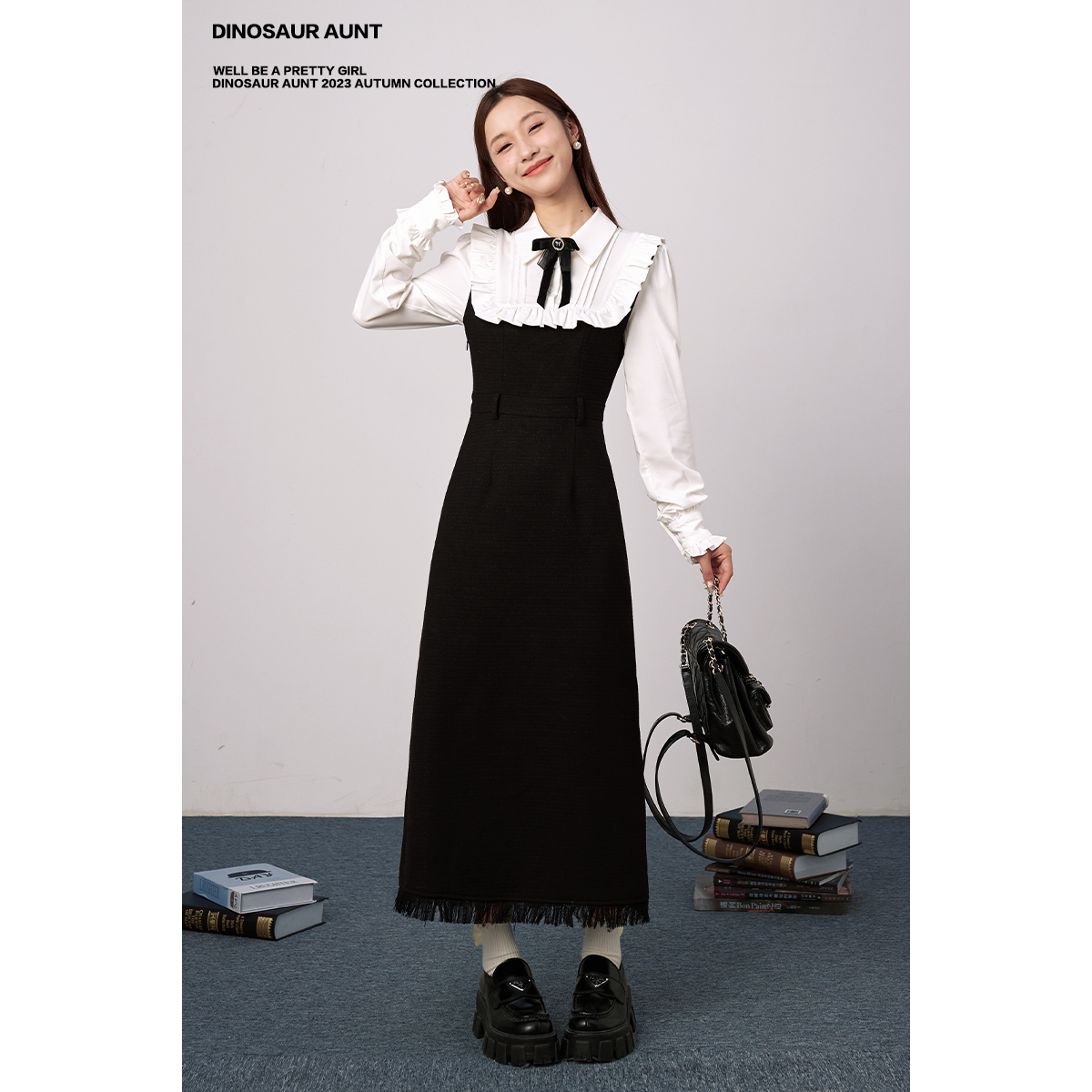 【清仓】DINOSAUR AUNT恐龙阿姨 秋冬假两件收腰显瘦连衣裙