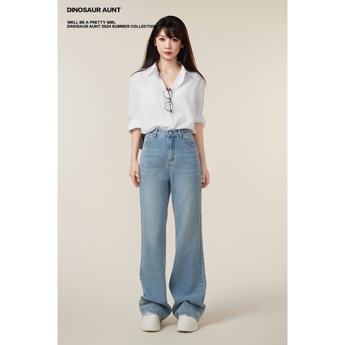 【清仓】DINOSAUR AUNT恐龙阿姨 早秋新品浅直筒宽松显瘦牛仔裤