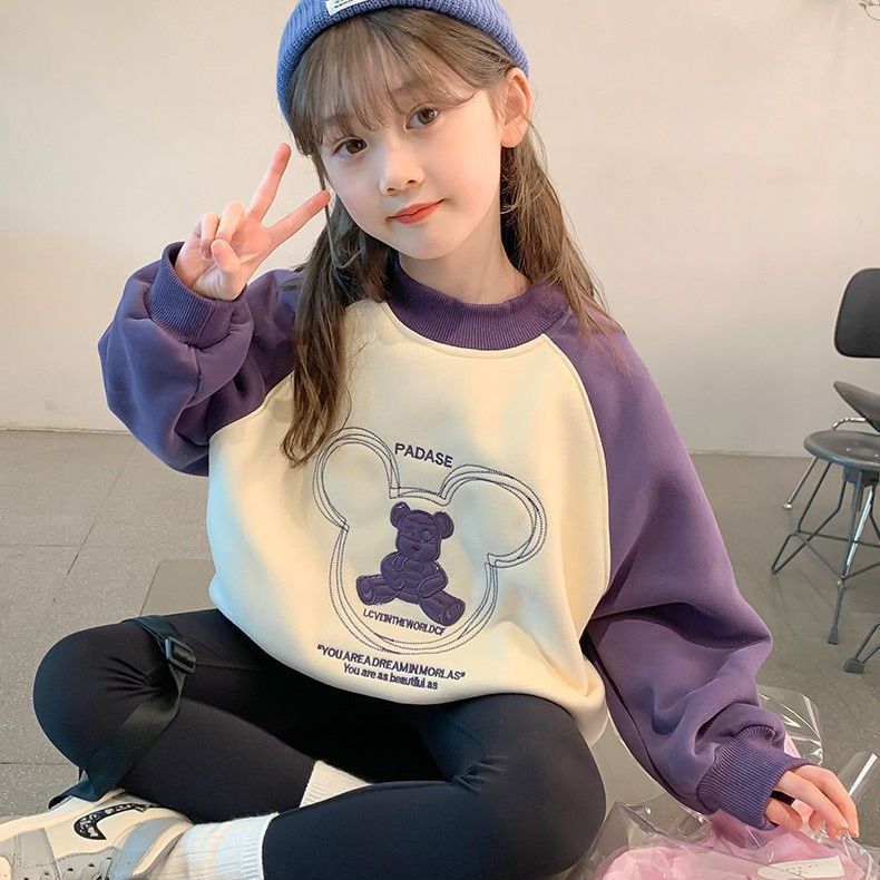 女童加绒卫衣2023新款保暖洋气美拉德儿童秋冬加厚打底衫女孩上衣