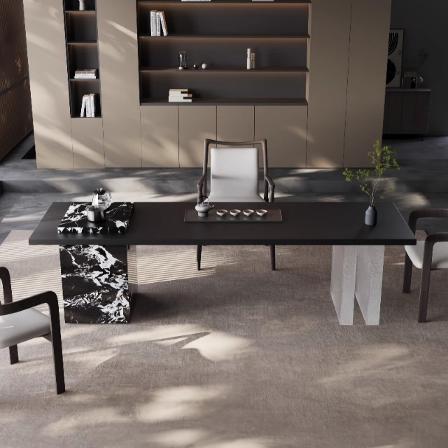 意式轻奢岩板茶桌椅组合现代简约家用泡茶桌设计师亚克力高端茶台