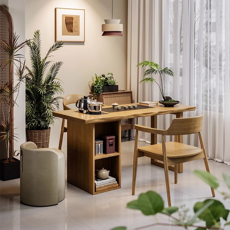现代简约实木泡茶桌椅组合茶台茶盘一体家用阳台小型2024新款茶几