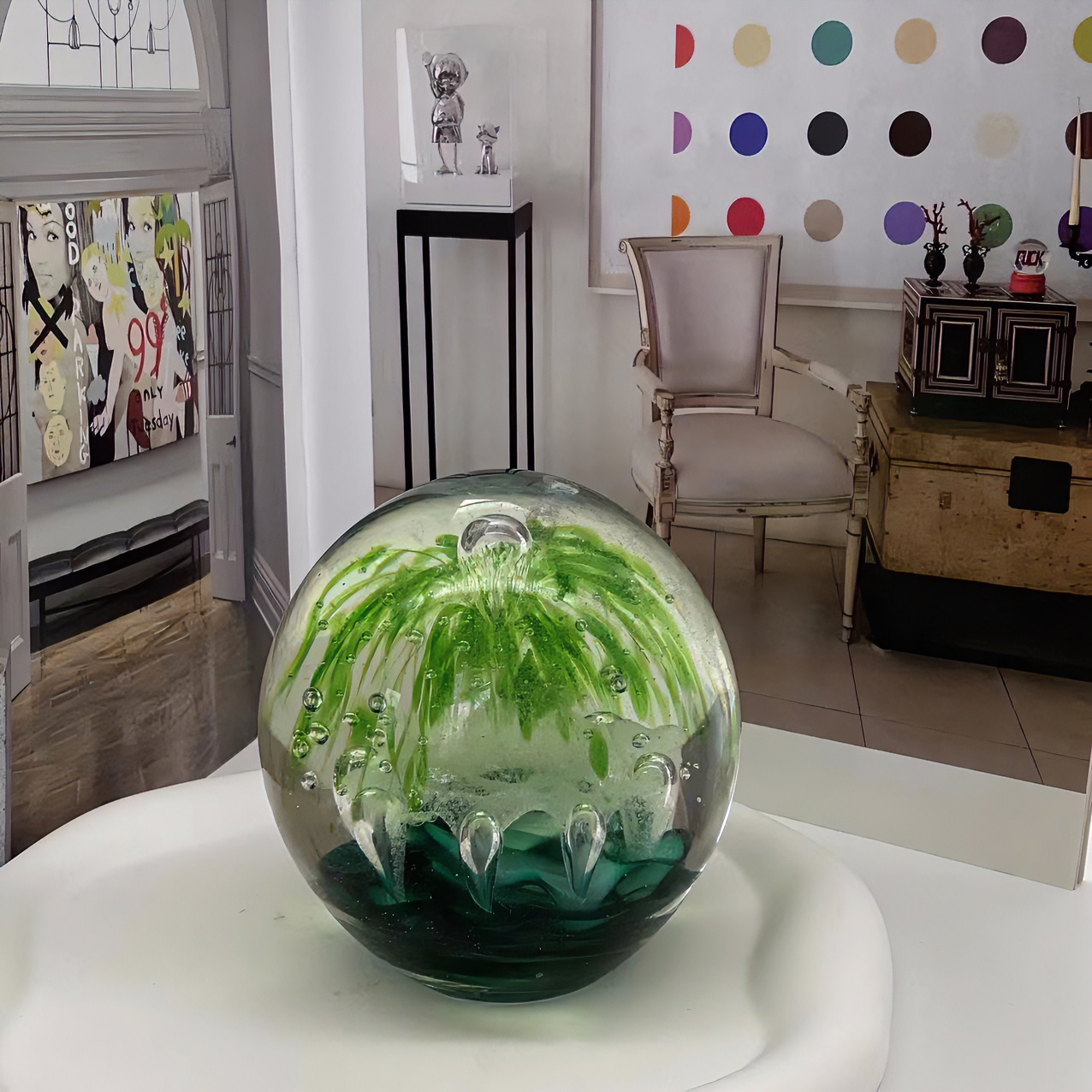 淄博博山纯手工陶琉大观园炉工绿色烟花纯手工花球纯手工精美摆件