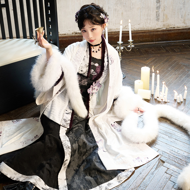 十三余[梅山弄玉]冬季褙子对襟衫两片裙改良汉服新款