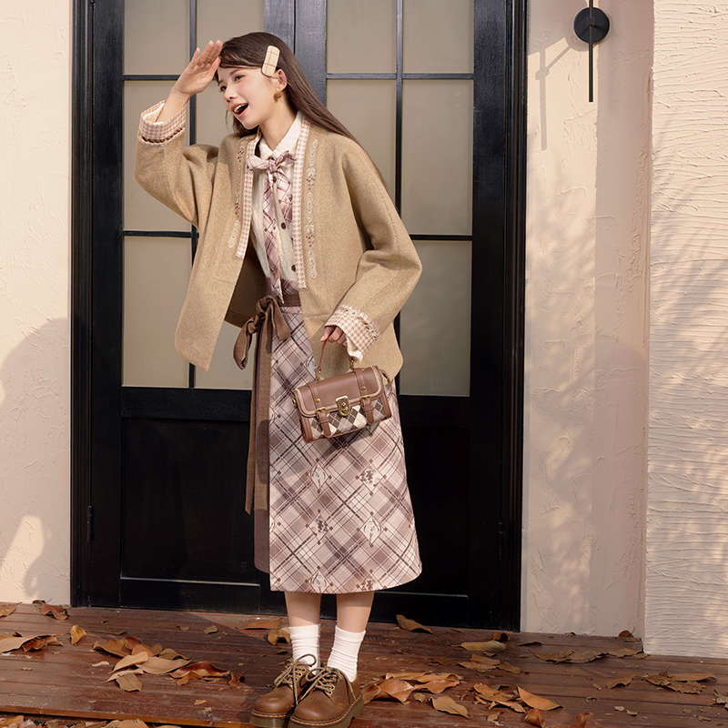 十三余[葡萄红茶]日常百搭对襟衫上衣两片裙改良汉服