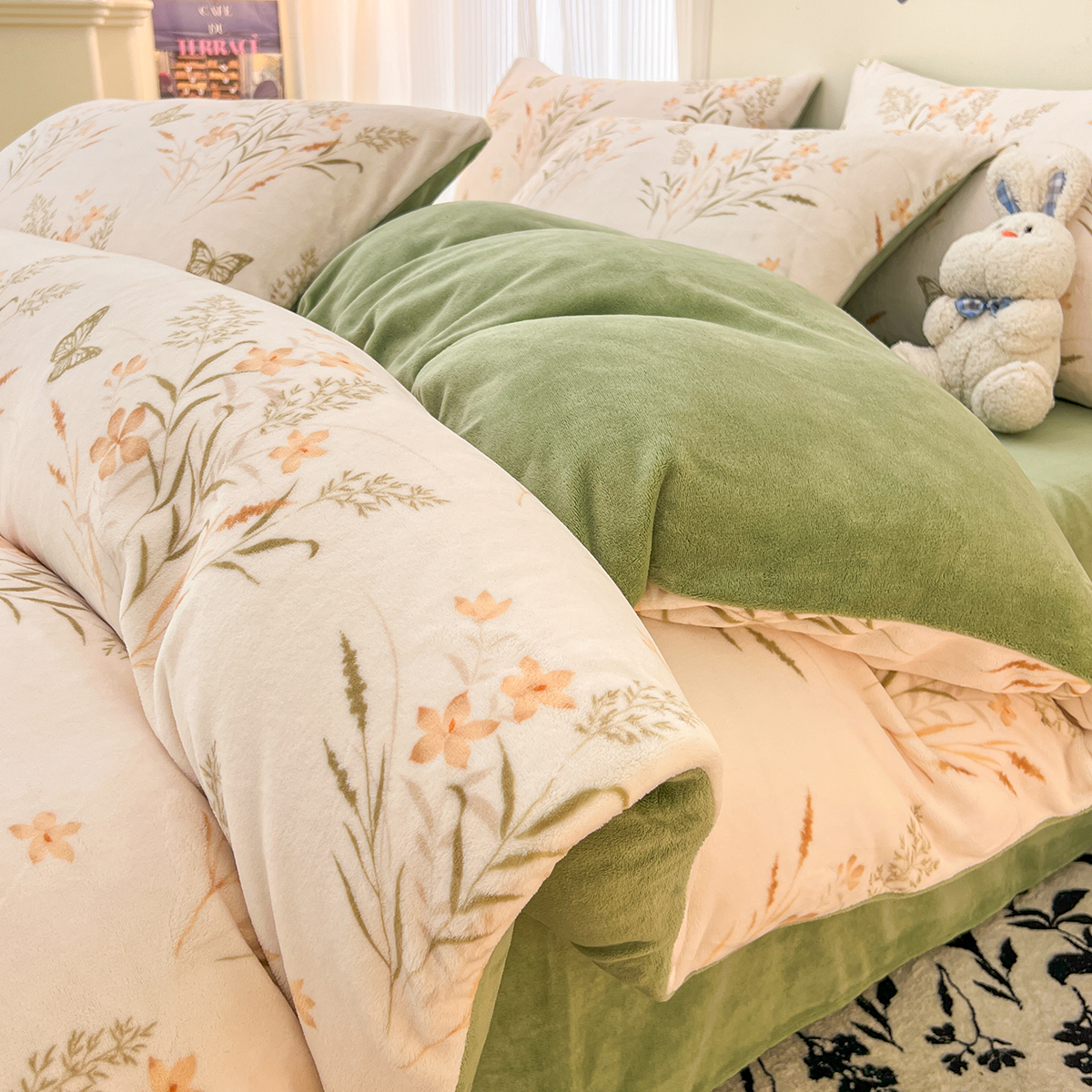 牛奶绒床品四件套冬季加厚珊瑚绒被套罩双面加绒