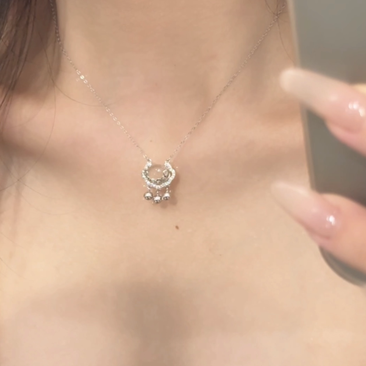 天然A货手工锁铃项链精致时尚气质镶嵌玛瑙玉髓吊坠复古国风坠链