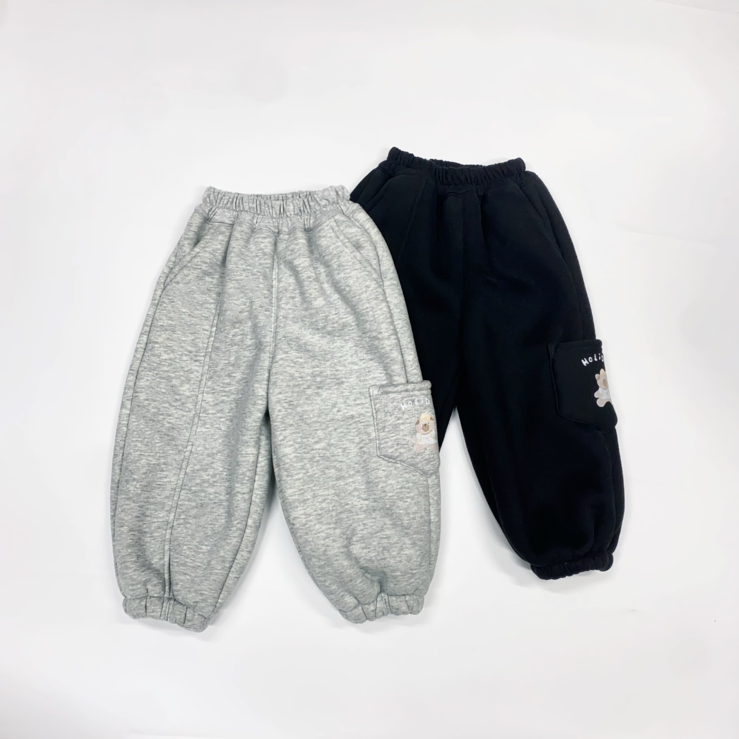 冬季儿童口袋小熊加绒卫裤5036