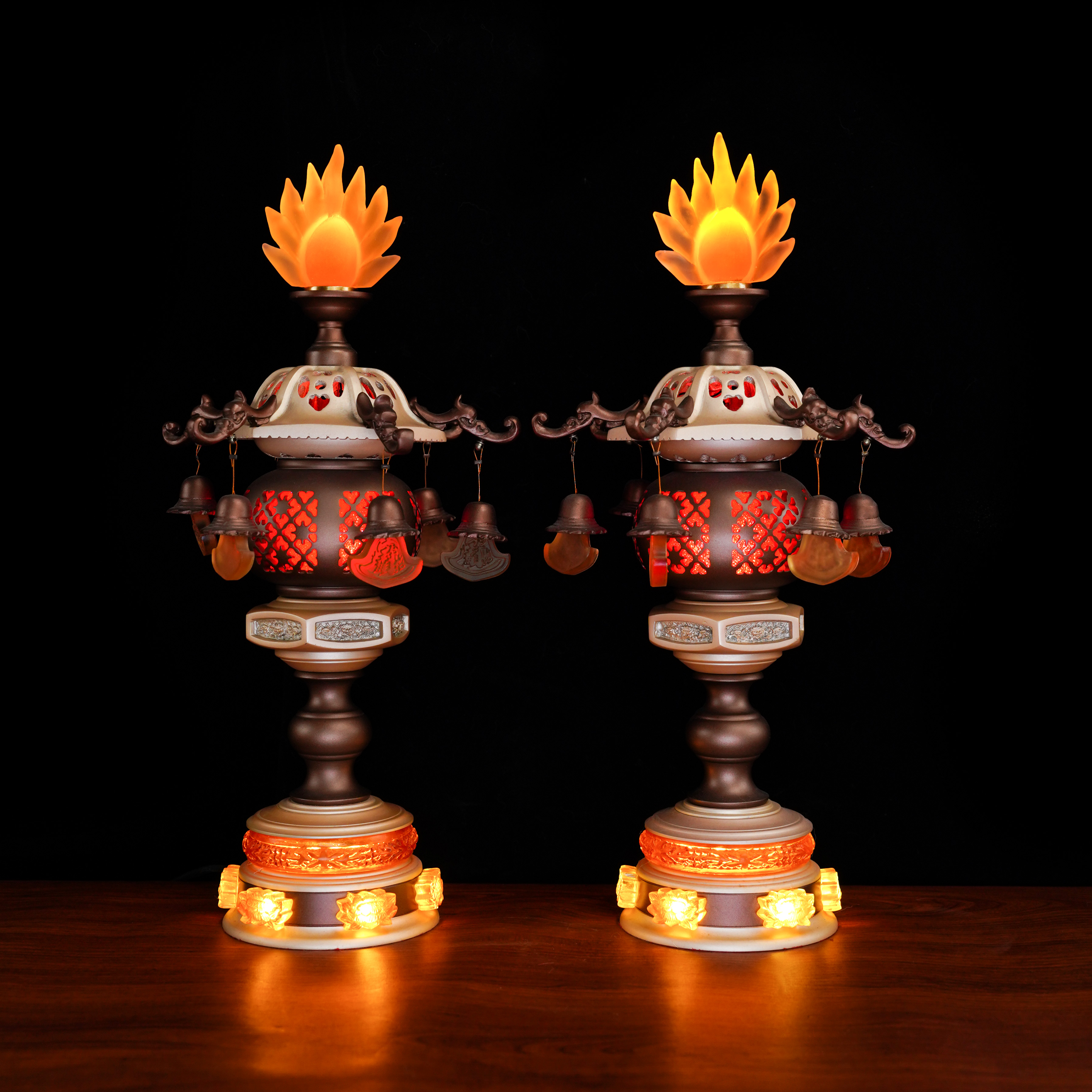 禅境宝阁《海藏灯》全黄铜古法琉璃海藏寺led插电家用宝莲长明灯