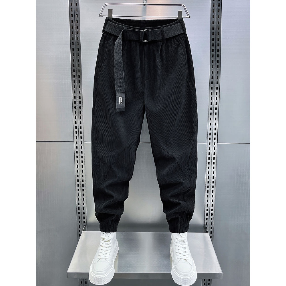 男裤秋冬季休闲裤宽松九分卫裤男痞帅哈伦裤青年运动束脚条绒裤男