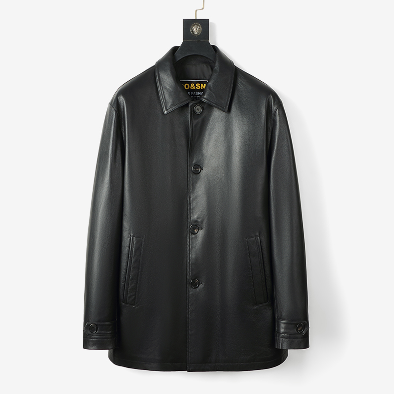 春秋牛皮大码200-350斤男装商务正装中长款经典扣子翻领外套爸爸