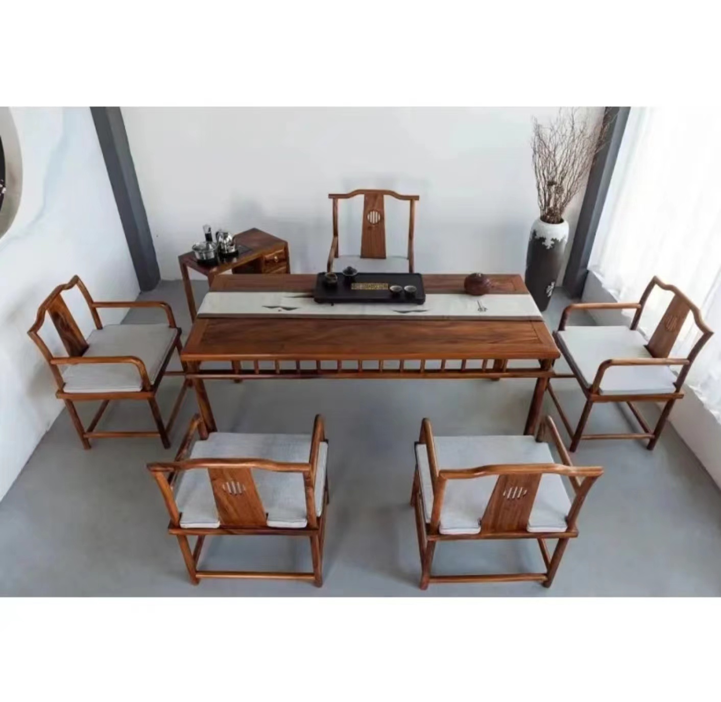 浩然茶桌胡桃木茶桌办公桌实木家用阳台桌茶台新中式茶桌书房