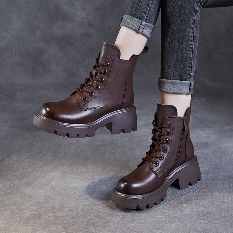 24X956真皮厚底马丁靴女英伦风短靴2024秋冬新款头层牛皮轻便靴子