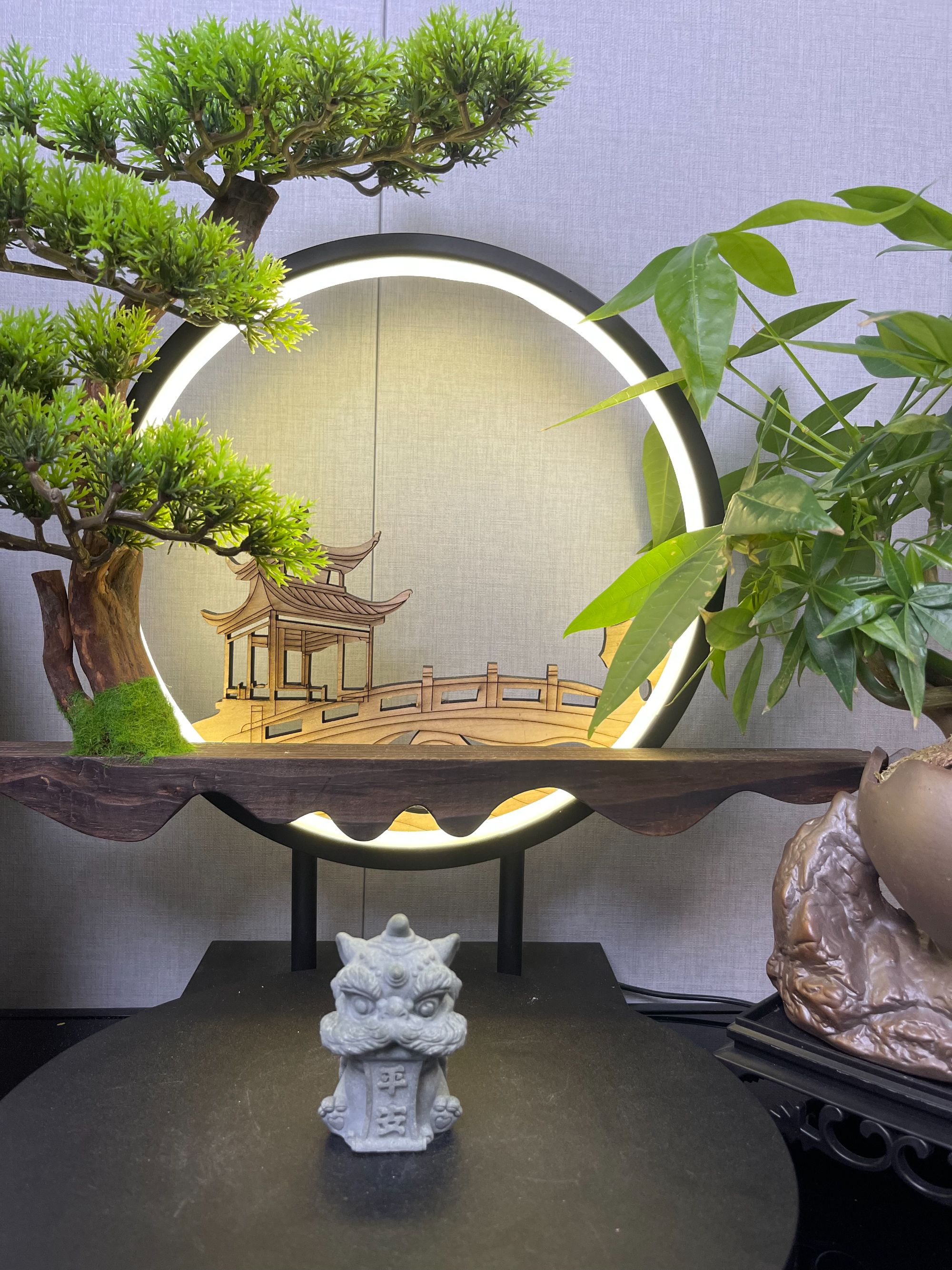 中式醒狮招财狮子摆件鱼缸庭院客厅玄关造景中国风复仿古桌面瑞兽