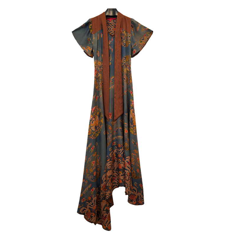 SUOER/娑尔短袖红云纱花萝礼服长裙SG1LN00866