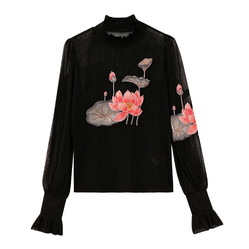 SUOER/娑尔小荷露尖角刺绣打底衫HWGSDC7911-2