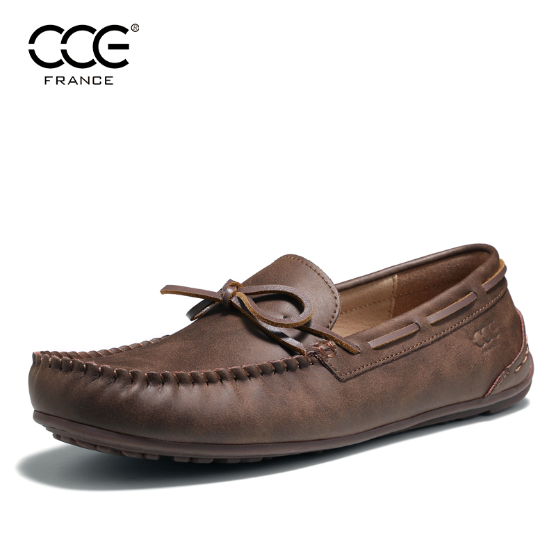 CCE豆豆鞋男女大码疯马牛皮手工情侣鞋懒人一脚蹬开车鞋男23020