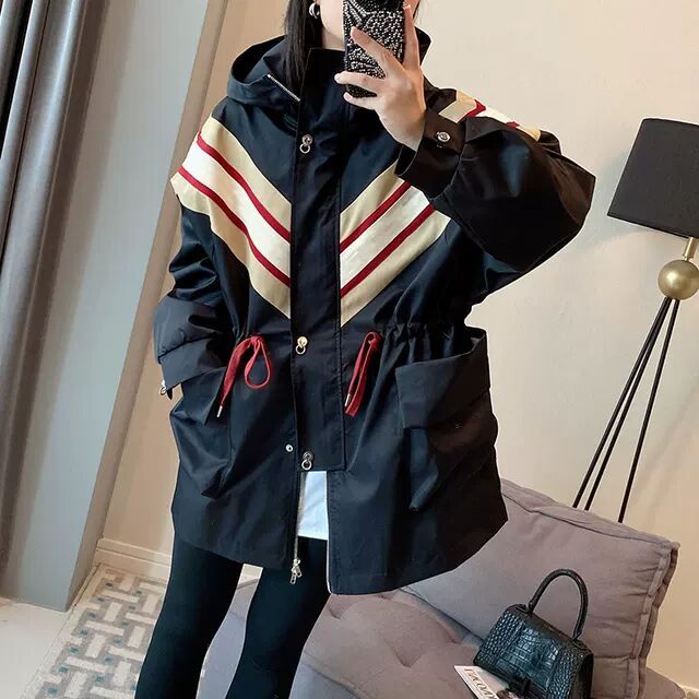 连帽收腰设计感运动风衣女防风外套2023春新款女装欧洲站货大衣A/