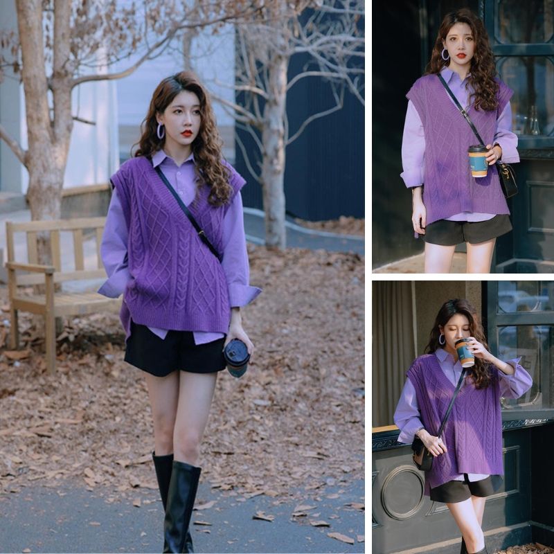 2024年新款女早秋穿搭一整套港式御姐风高级感衬衫马甲短裤三件套