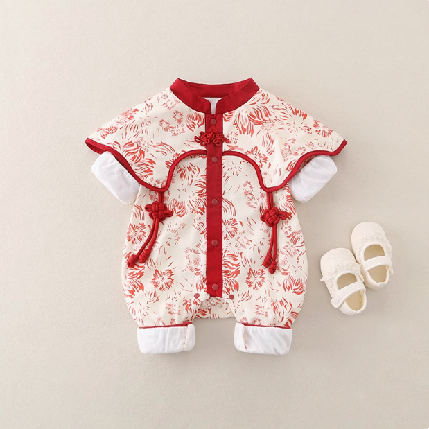 儿童拜年服冬装喜庆哈衣女童民族风加绒长爬女长袖中国风冬季