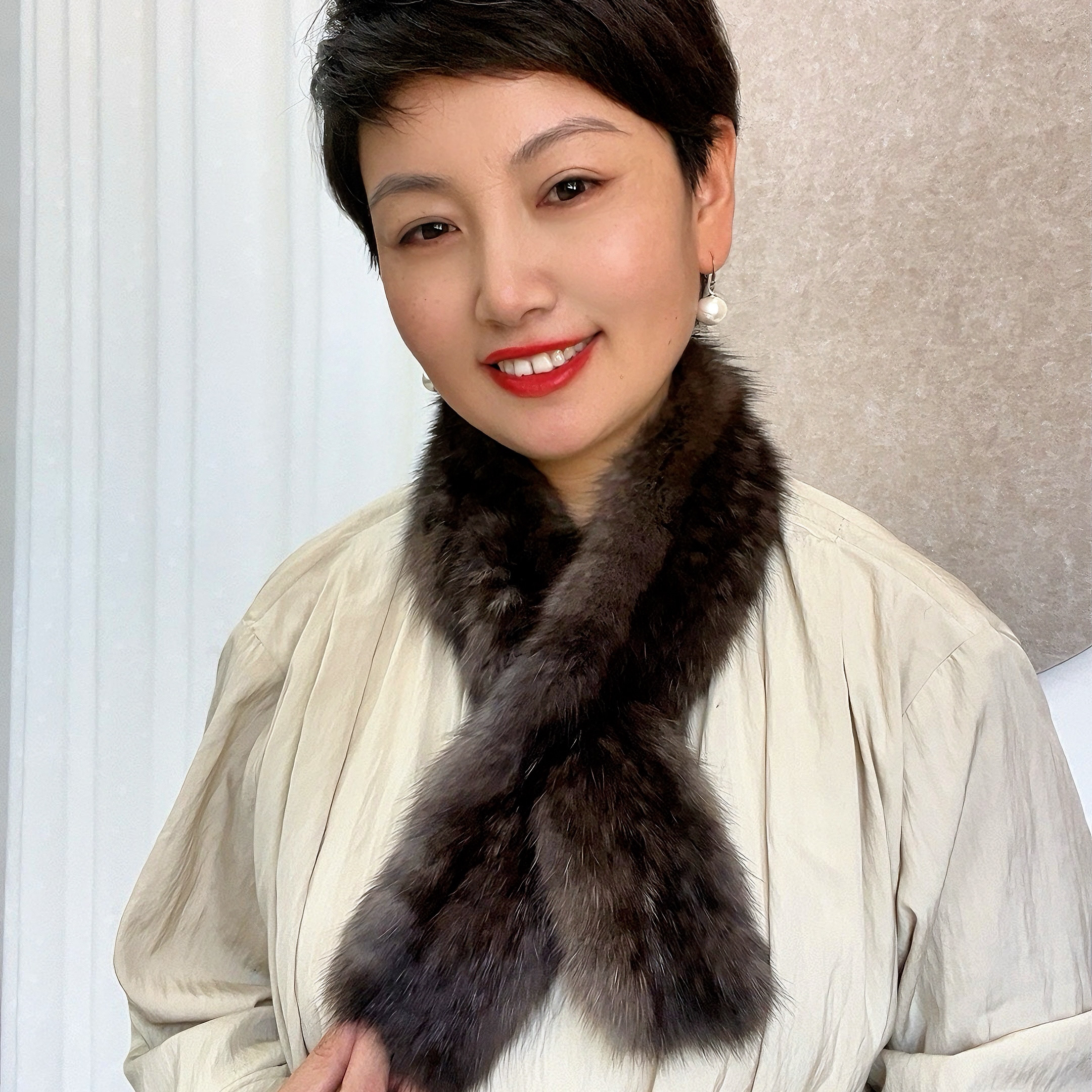 【云端系列小围巾】真毛貂毛双面编织秋冬男女通用围脖