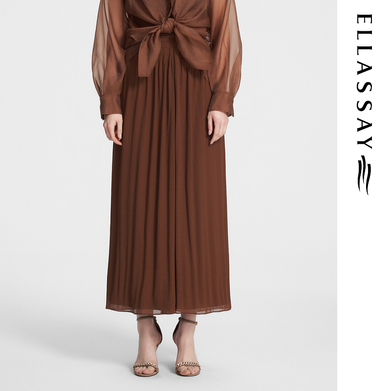 歌力思新款雅丹风通勤高腰阔腿休闲裤女EWW353K00600