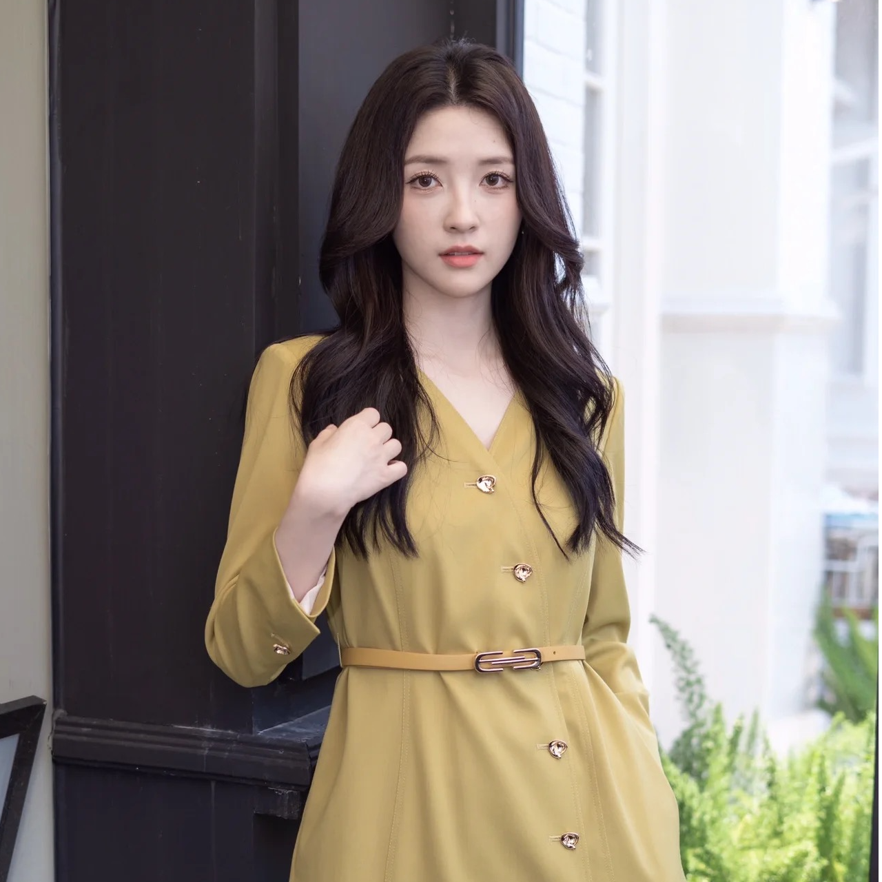 ELLASSAY/歌力思绵羊毛百搭豆蔻种子绿戴妃连衣裙女EWF343Y05700