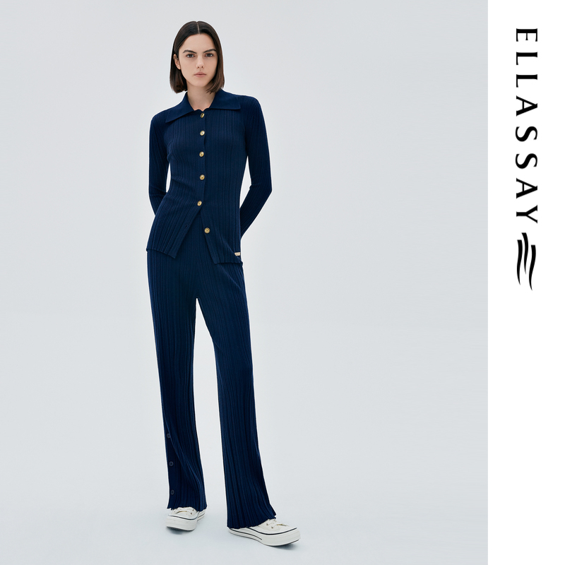 【唐艺昕同款】ELLASSAY歌力思秋冬开叉直筒休闲通勤裤EWW333M01200