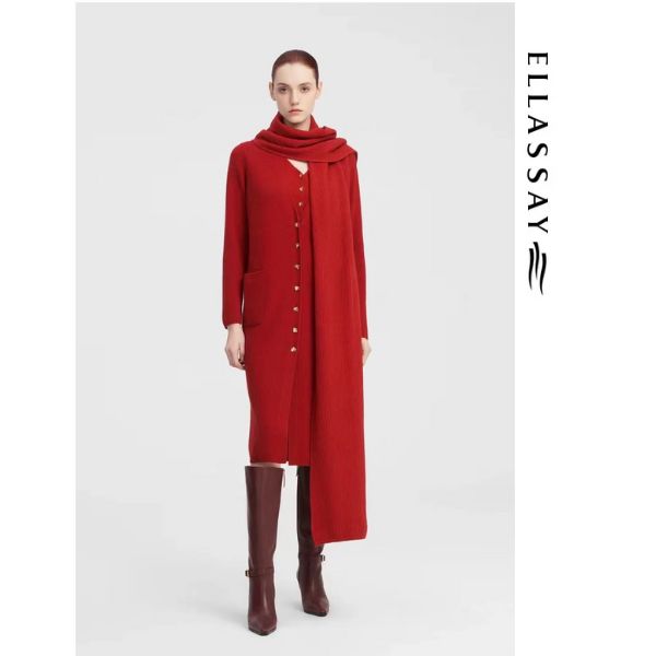 ELLASSAY歌力思秋冬新款温暖大气红色毛衫外套女EWF343M03300
