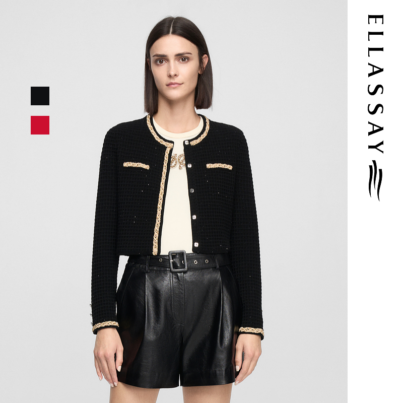 ELLASSAY歌力思2025早春新款绵羊毛优雅短款针织衫女EWW361M01500
