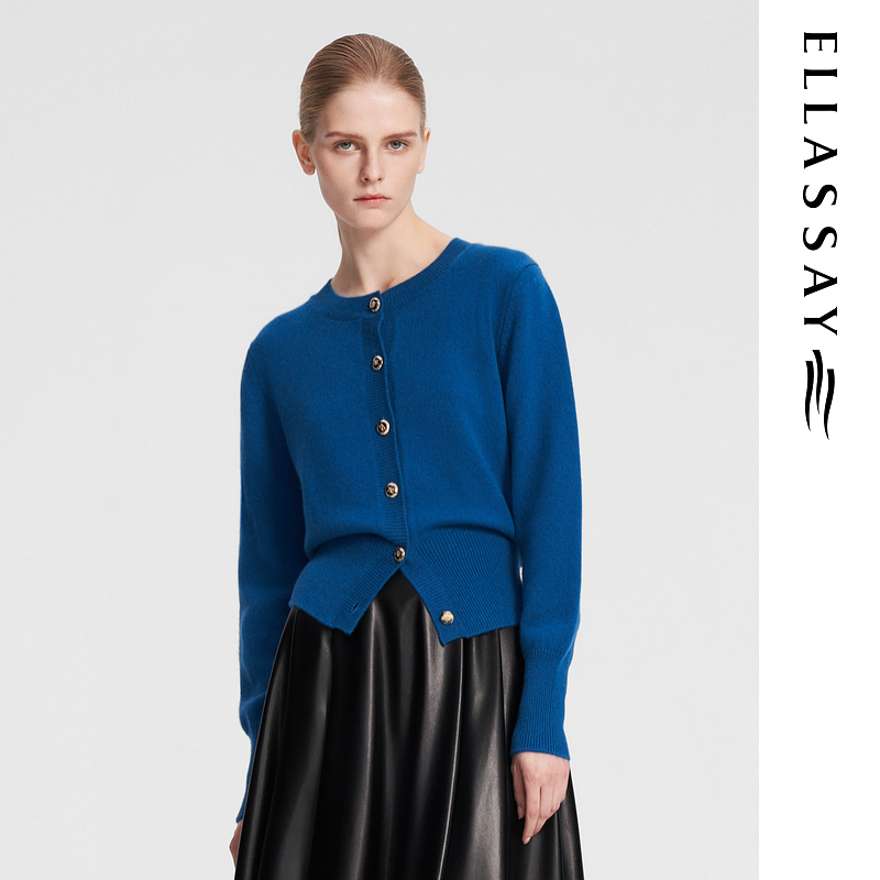 ELLASSAY歌力思秋季新款宝石蓝山羊绒高贵针织衫女EWF353M09600