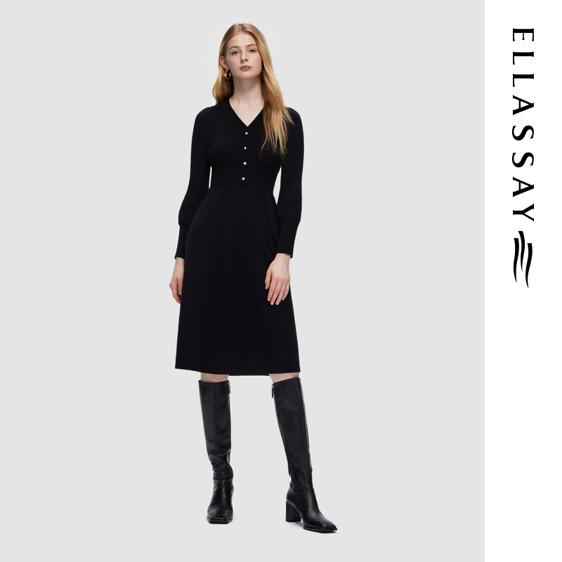 ELLASSAY歌力思全绵羊毛秋冬时尚舒适连衣裙女EWU353M00400