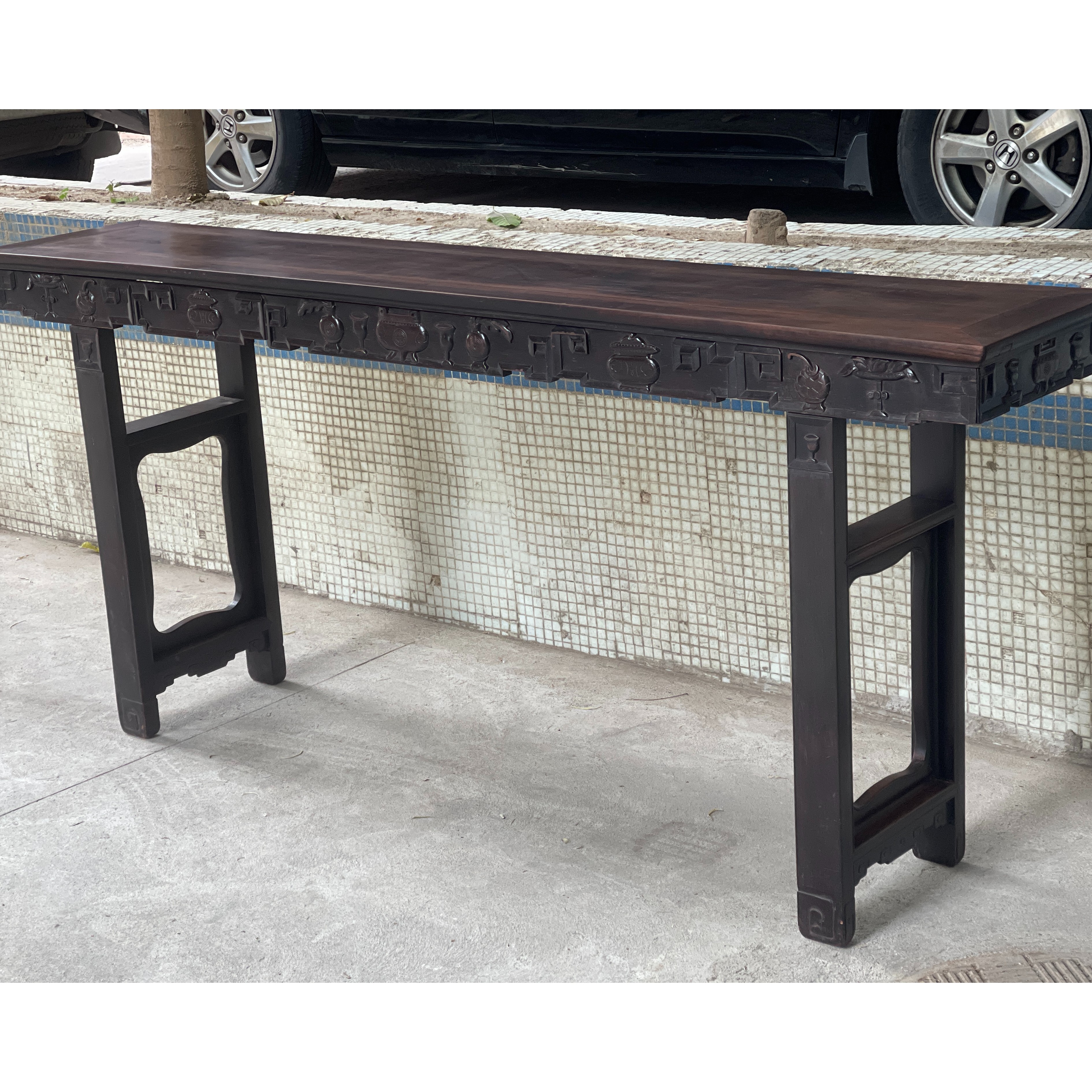 清代老红木酸枝木 博古纹大号案台 明清家具旧木艺木雕老桌子木器