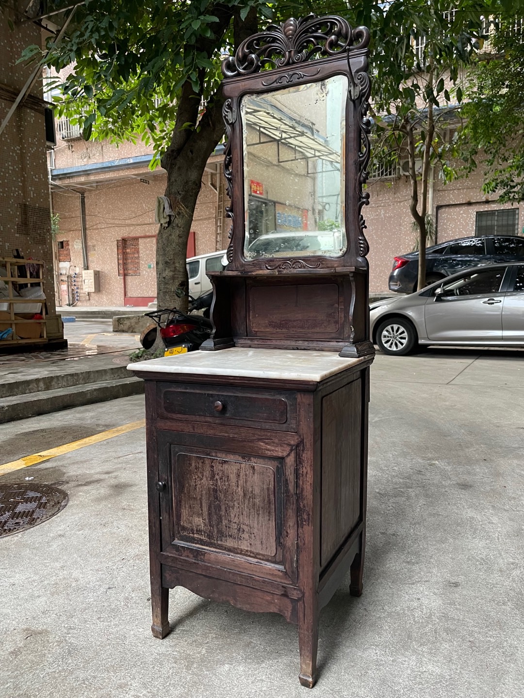 民国老红木酸枝木 花卉纹镜台展示台 明清家具旧古玩木雕梳妆台