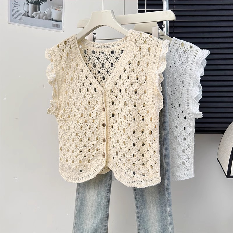 法式缕空钩花马甲背心女夏季薄款外搭开衫2024新款泰式小吊带上衣