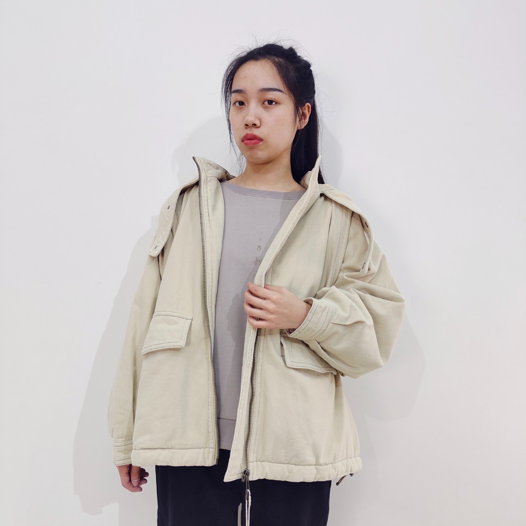 女装瑕疵品1620931冬季法兰绒棉服加厚连帽宽松运动简约文艺棉衣
