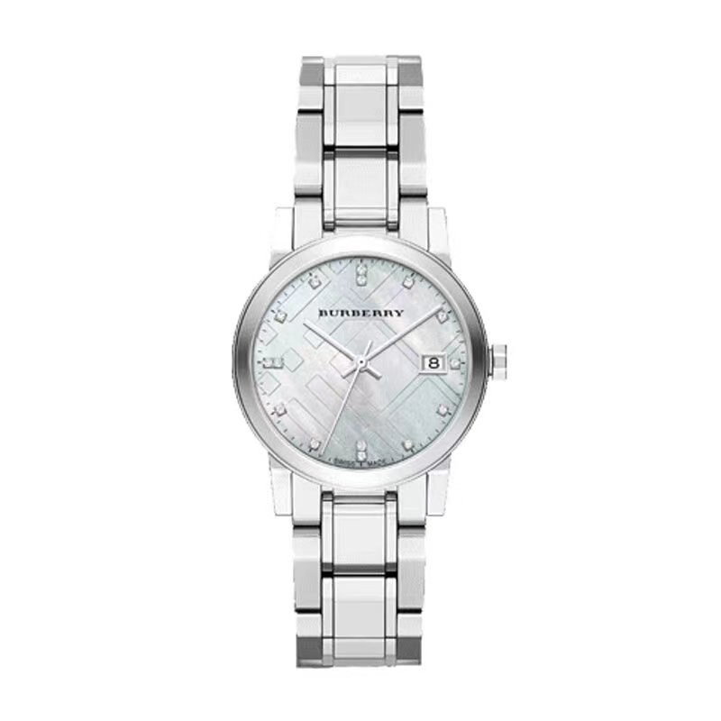 【九月专属】Burberry博柏利银色镶钻石英女士腕表34MM表盘BU9125