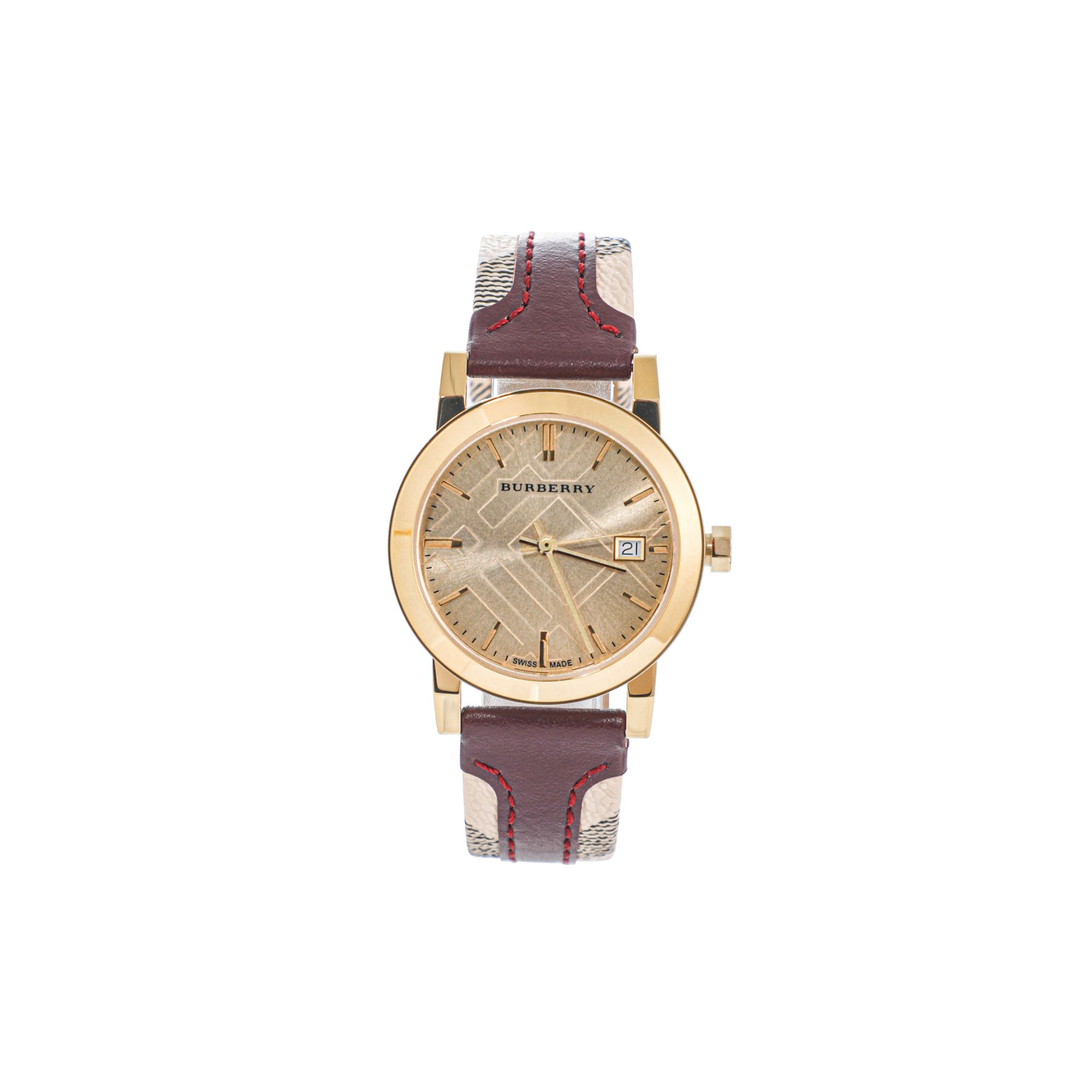 【安琪专属】Burberry博柏利拼色皮革石英女士腕表34表盘BU9111