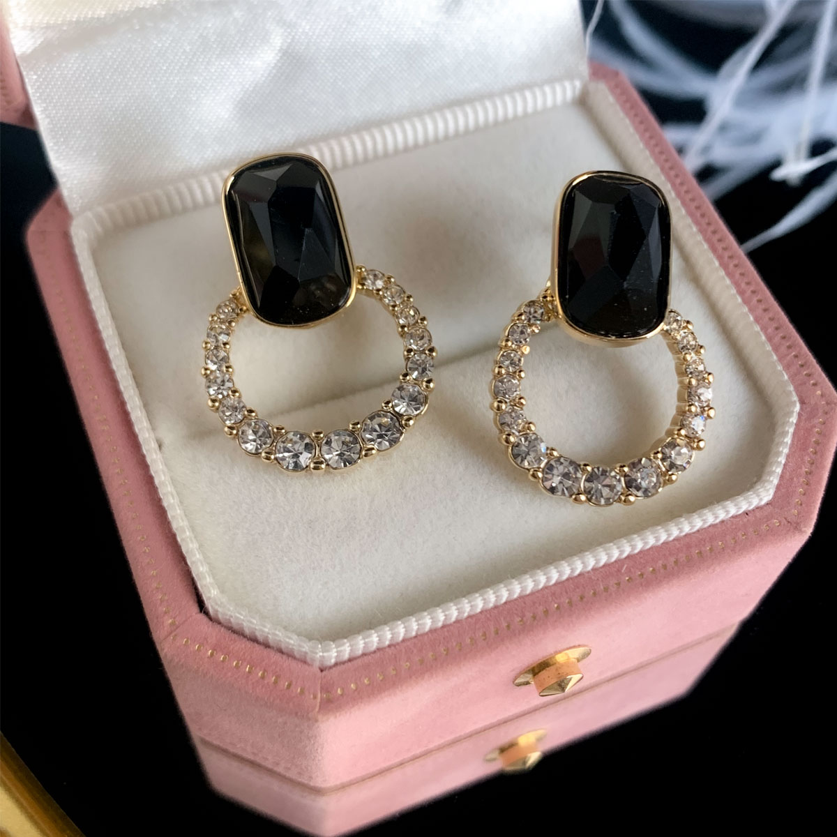 百搭方块锆圆形带钻气质小众款耳饰耳钉9230