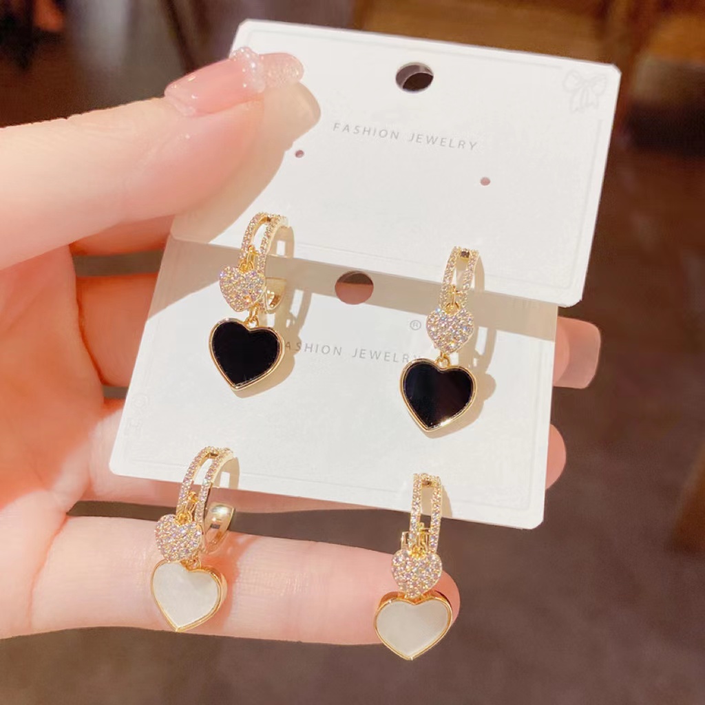 新款简约微镶双爱心耳钉7988