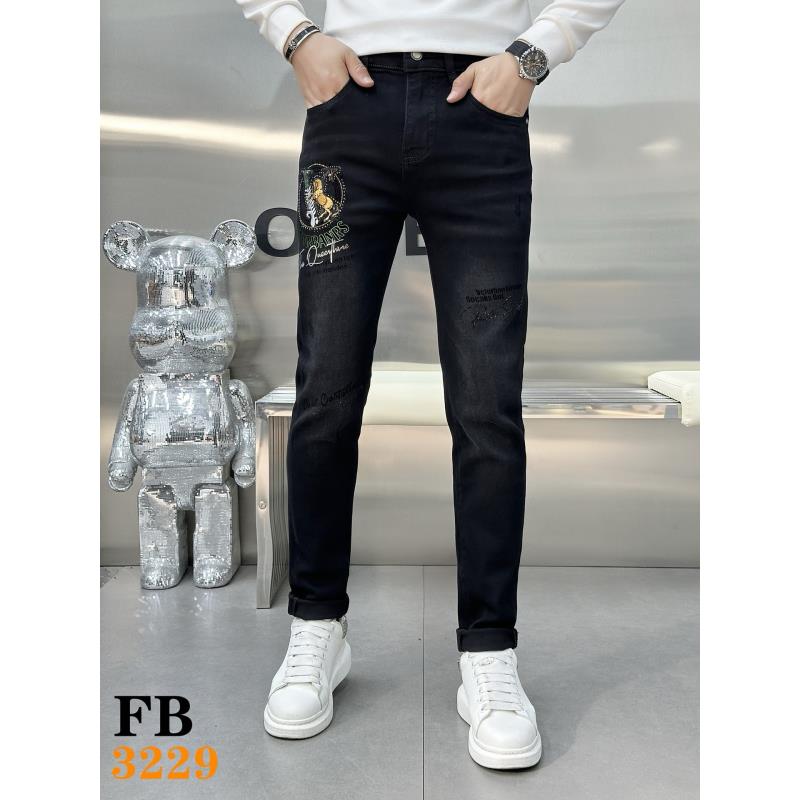 秋季新款时尚潮流男士修身刺绣牛仔裤3229