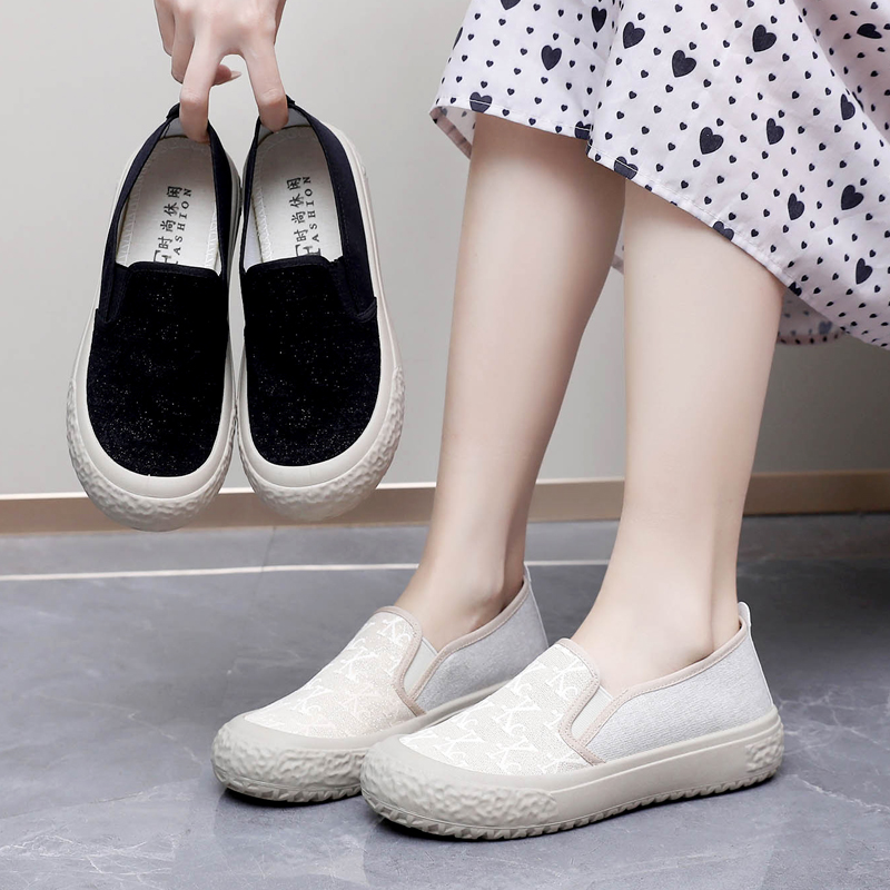 春夏季新款休闲渔夫鞋子女透气百搭软底一脚蹬懒人鞋白鞋帆布鞋子