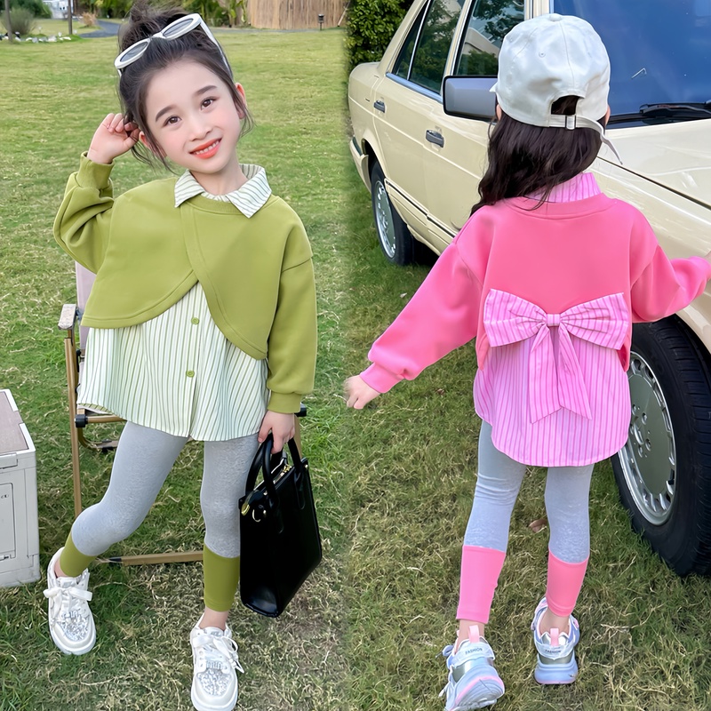 【巨显白/小甜妹穿搭】女童甜美穿搭假两件套装儿童时髦多巴胺韩版
