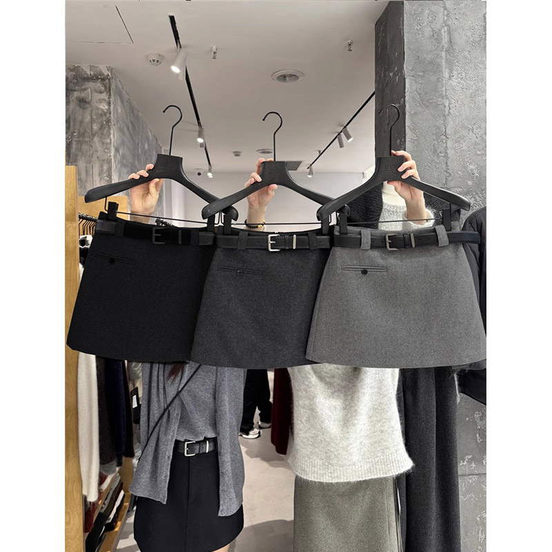 高品质极简毛呢短裙女2024冬季新款韩版高腰显瘦西装A字半身裙