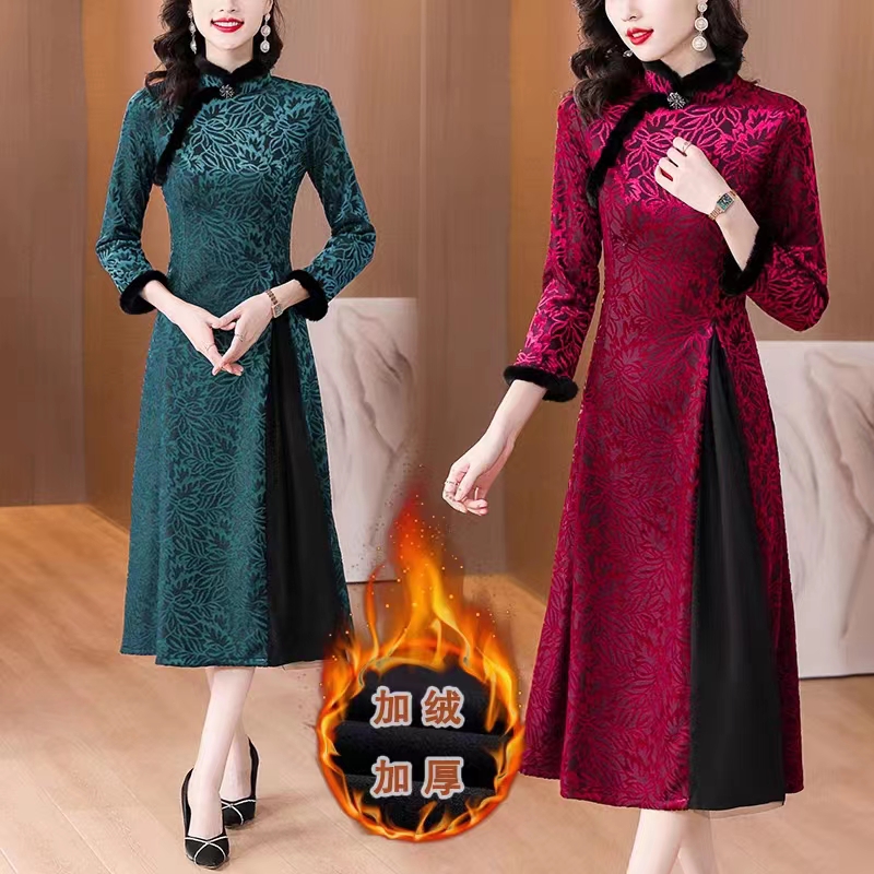 DJ-两色冬款加绒植绒提花奥黛旗袍