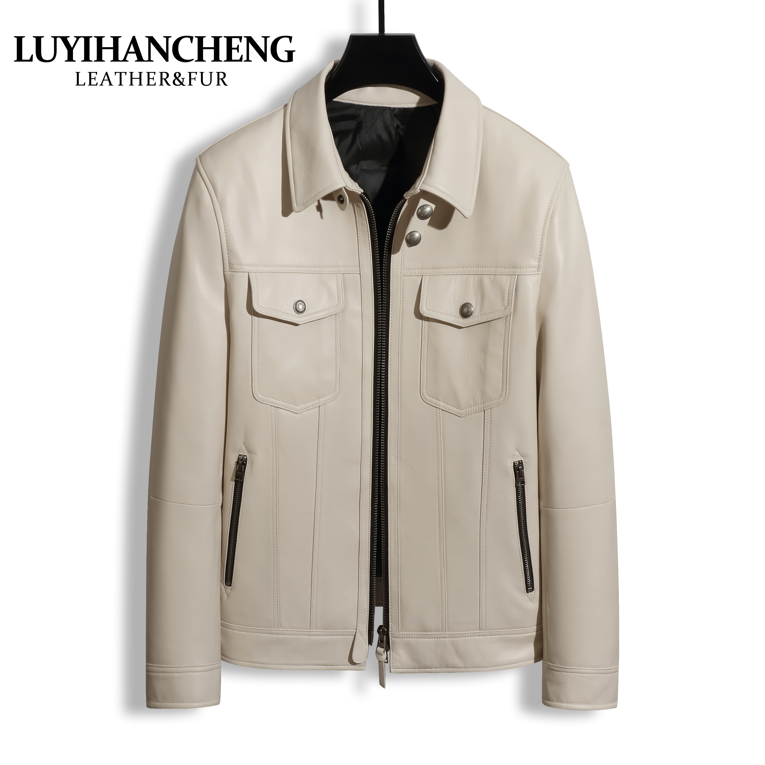 男士秋冬休闲修身韩版新款时尚百搭帅气翻领高端真皮皮衣F2288