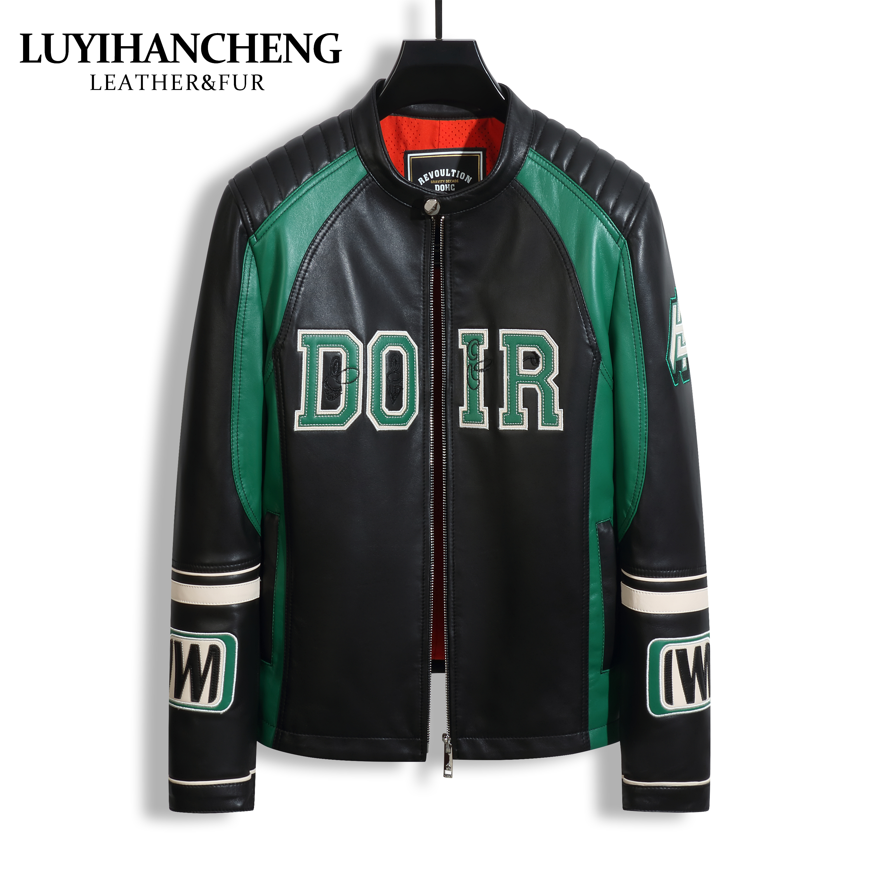 男士新款式春秋季百搭修身立领帅气潮流设计款休闲真皮皮衣A28035