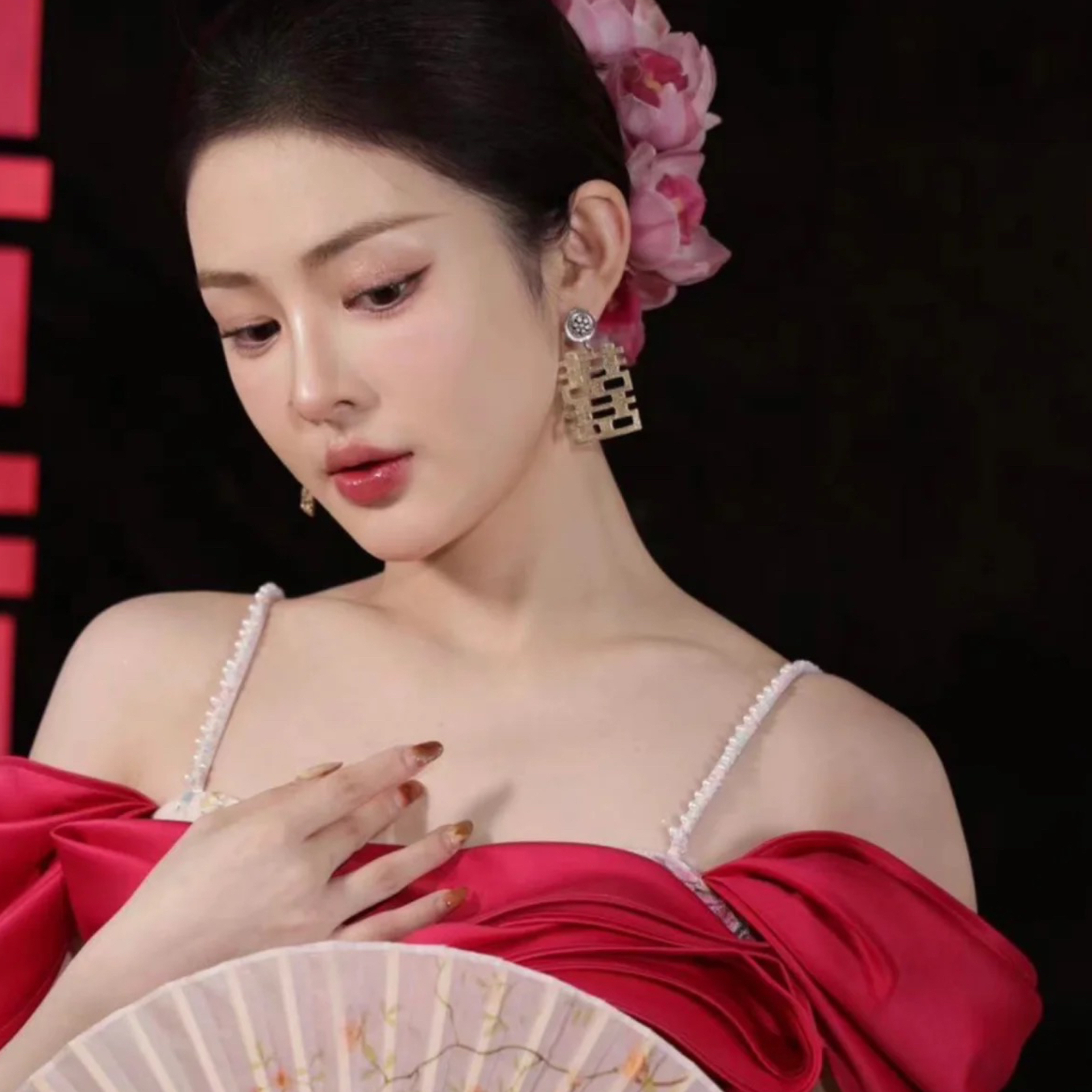 合金耳饰 南一婚饰新款新中式喜结连理古风旗袍敬酒服耳夹耳饰