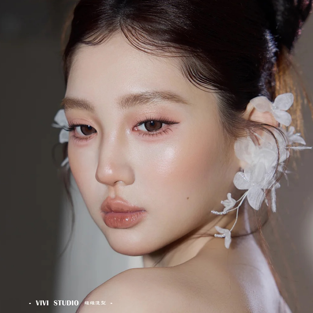 合金羽毛耳饰 南一新款维维造型韩式新娘花朵甜美森系耳夹耳饰