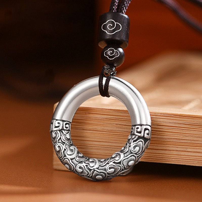 吊坠足银 【艺银阁】足银999霸气个性手工雕刻时尚祥云平安扣复古